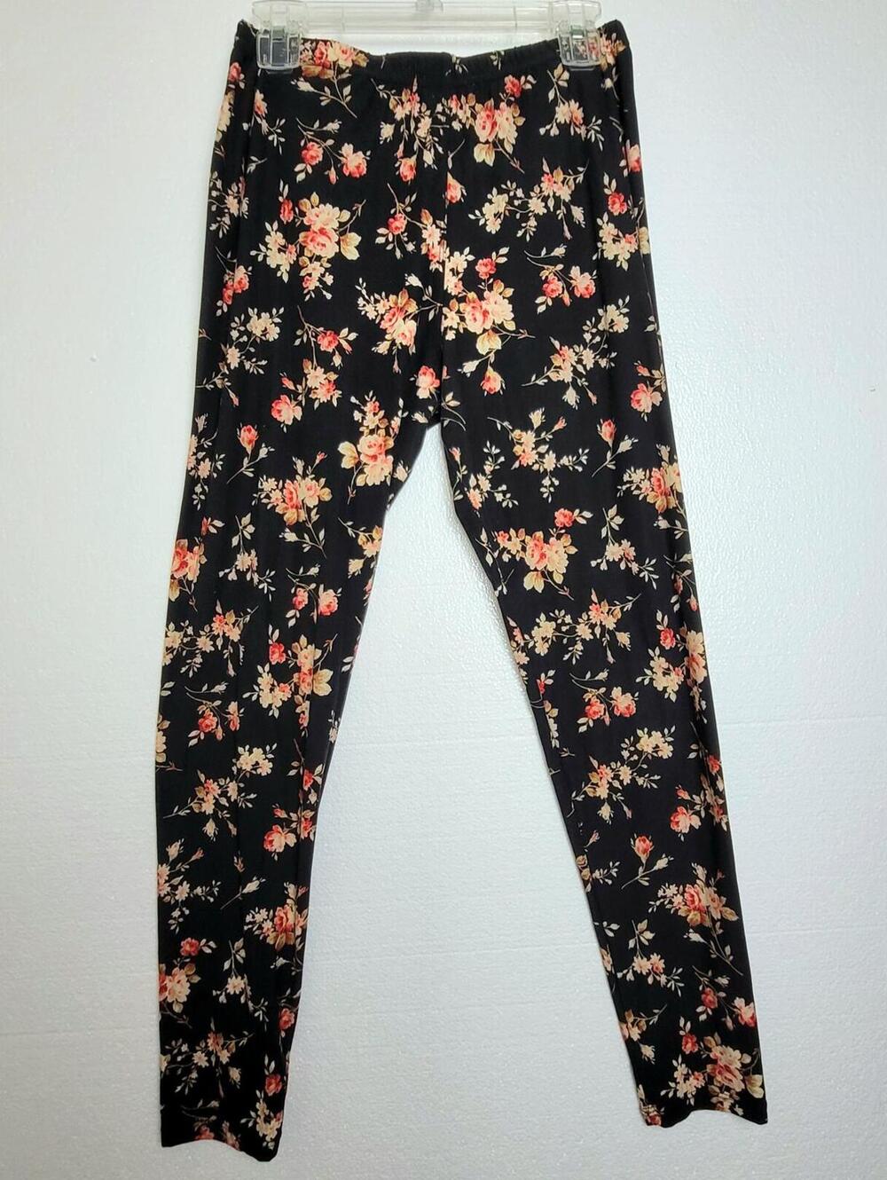 Black Floral Leggings with Peach Roses Plus Size